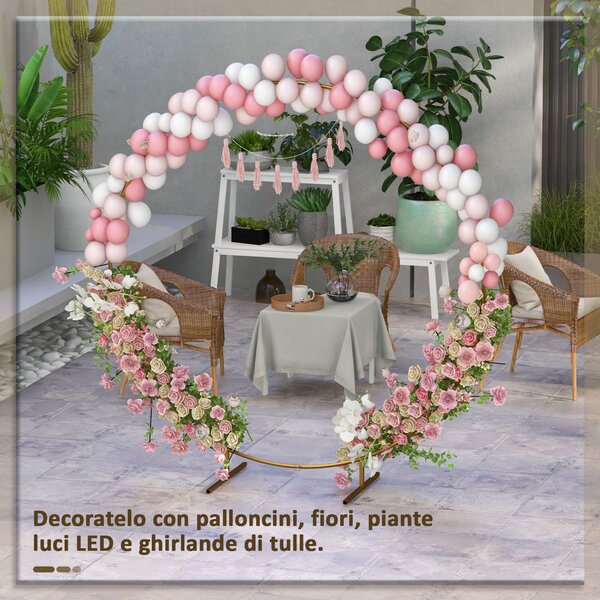Outsunny Arco da Giardino in Acciaio, Archetto Nuziale Rotondo per Palloncini e Piante Rampicanti per Cerimonie, Compleanni ed Eventi, 222x60x224 cm, Oro | Aosom Italy