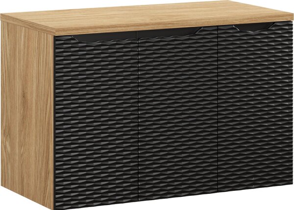 Armadietti Da Bagno 90 Cm Nero Opaco Rovere Con Fresature + Piano