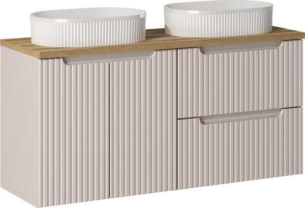 Mobile Bagno 120 Cm Cashmere Rovere Piano Lavabo Bianco Scanalato