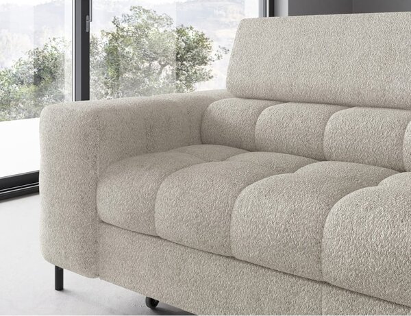 Divano angolare color crema allungabile/con contenitore (con penisola a destra/a L) e rivestimento in bouclé Ferucce – ELTAP