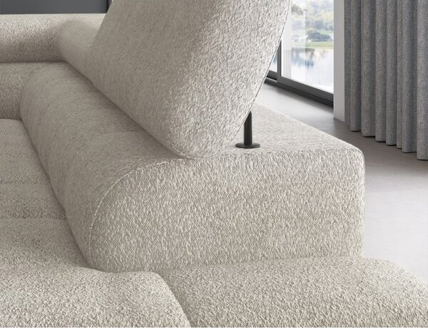 Divano angolare color crema allungabile/con contenitore (con penisola a destra/a L) e rivestimento in bouclé Ferucce – ELTAP