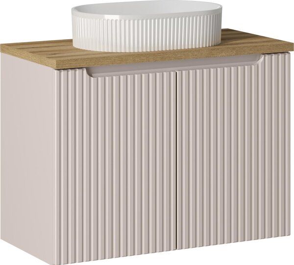 Mobile Da Bagno 80 Cm Con Piano E Lavabo Da Appoggio Scanalato