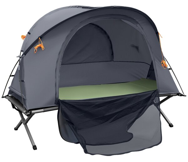 Outsunny Set tenda da campeggio 3 in 1 con letto da campo 1 persona, tenda e 1 materasso gonfiabile - borsa per il trasporto inclusa