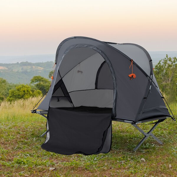 Outsunny Set tenda da campeggio 3 in 1 con letto da campo 1 persona, tenda e 1 materasso gonfiabile - borsa per il trasporto inclusa