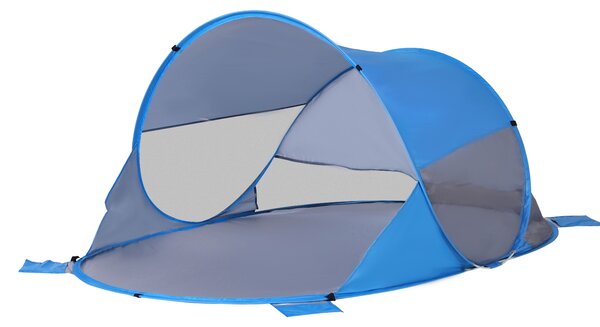 Outsunny Rifugio da spiaggia tenda da spiaggia pieghevole pop-up automatica protezione UV finestra posteriore grande tappeto da terra azzurro