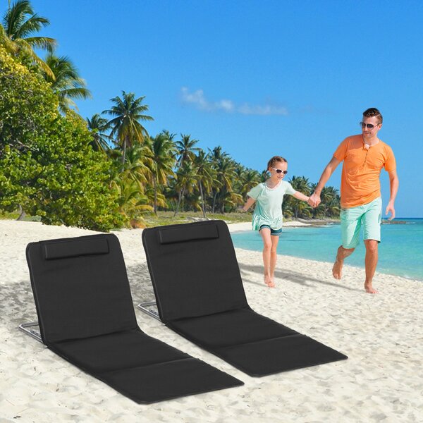 Outsunny Set di 2 Tappetini da Spiaggia Imbottiti - Materassi da Spiaggia - tappetini da Spiaggia - Schienale reclinabile Multi-Posizioni - Borsa per il Trasporto Inclusa - Metallo Poliestere PE Nero