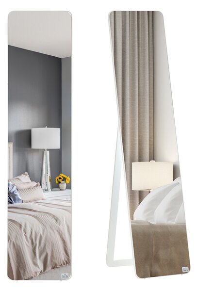 HOMCOM Specchio a Terra e a Parete rettangolare dim. 37L x 43l x 156H cm Legno Aspetto Bianco