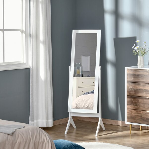 HOMCOM Specchio a Figura Intera con 4 Gambe e Angolazione Regolabile, in Legno e Vetro, 47x46x148 cm, Bianco | Aosom Italy