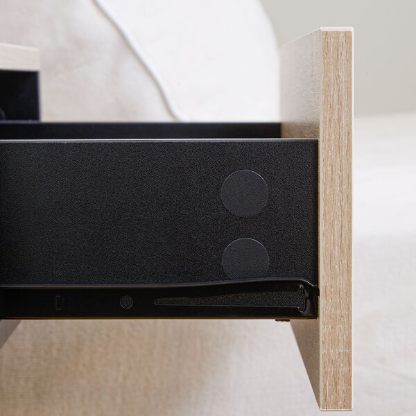 HOMCOM Set di 2 Comodini da Parete - Set di 2 Comodini da Notte - cassetto Scorrevole, Scaffale, Bicolore Effetto Rovere Nero