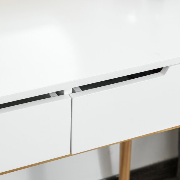HOMCOM Toeletta Design Scandinavo con Specchio, 2 Cassetti e Sgabello Bianco e Pino Chiaro
