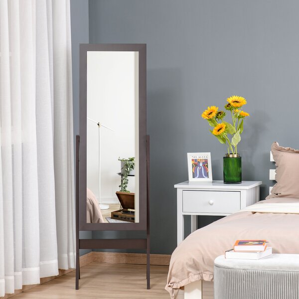 HOMCOM Specchio da Terra Grande Specchio con Inclinazione Regolabile per Armadio Camera da Letto dim. 47L x 46l x 148H cm in Legno Marrone Scuro