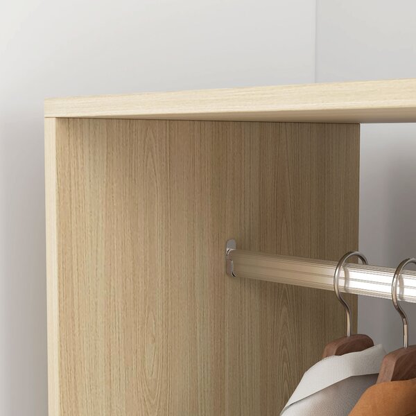 HOMCOM Armadio appendiabiti scaffale 2 nicchie asta appendiabiti 4 ruote girevoli dim. 60L x 40P x 128H cm legno naturale