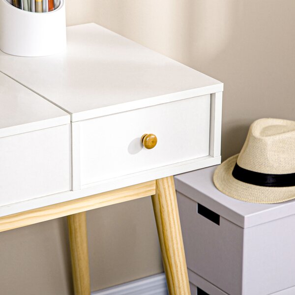 HOMCOM Set di toeletta con sgabello specchio ribaltabile stile scandinavo 2 cassetti 100 x 45 x 118 cm, bianco
