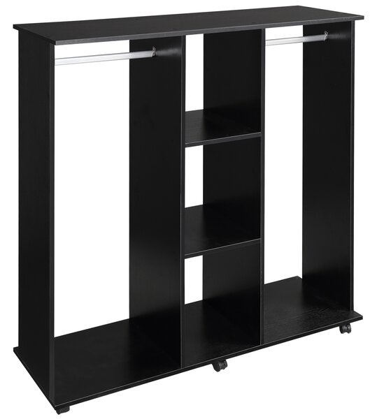 HOMCOM Armadio penderie Mobile in Legno con 6 ruote 120L x 40l x 128H cm Nero