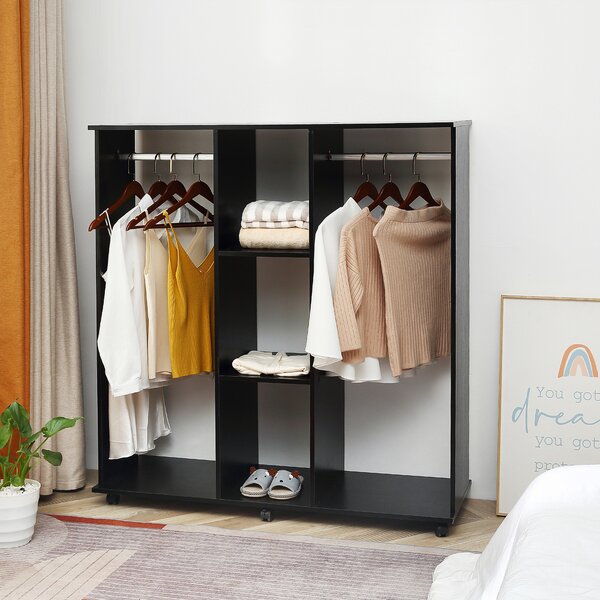 HOMCOM Armadio penderie Mobile in Legno con 6 ruote 120L x 40l x 128H cm Nero