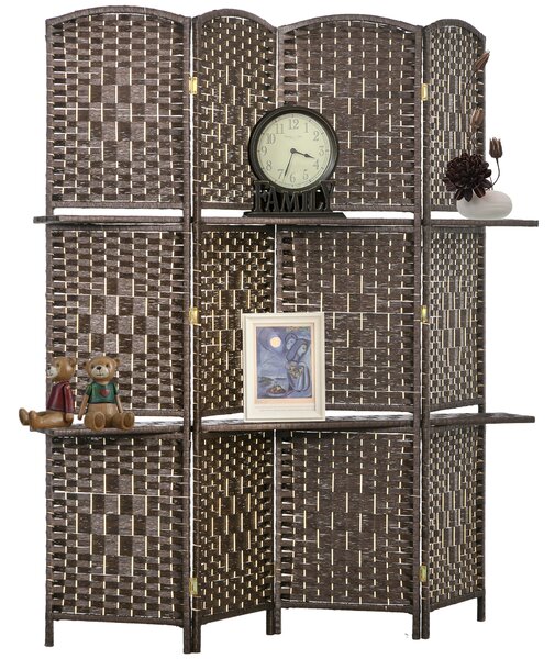 HOMCOM Paravento separatore di ambienti 4 pannelli 160 x 170 cm con 2 mensole, pieghevole, in legno