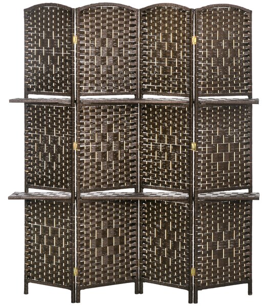 HOMCOM Paravento separatore di ambienti 4 pannelli 160 x 170 cm con 2 mensole, pieghevole, in legno