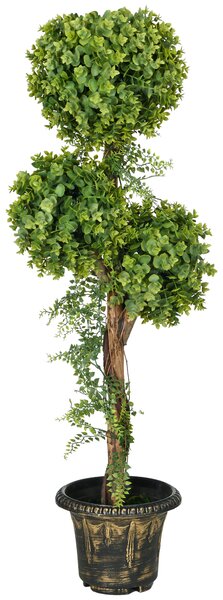 HOMCOM Albero artificiale a 3 palle di bosso con vaso in cemento, interno ed esterno, altezza 115 cm