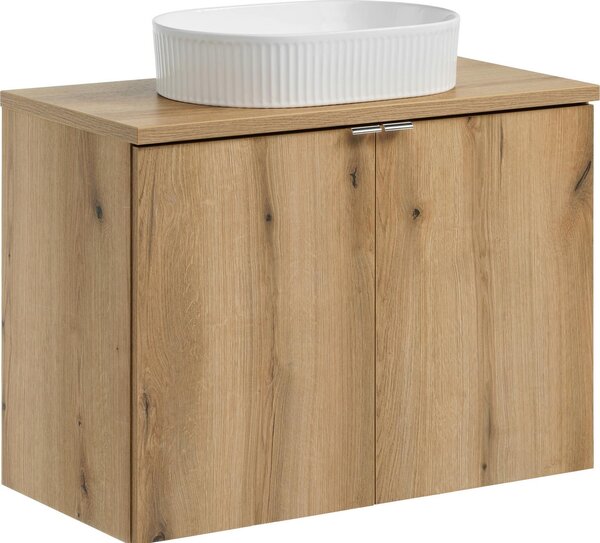 Mobile Bagno Con Piano Da 80 Cm E Lavabo Da Appoggio Ovale Bianco