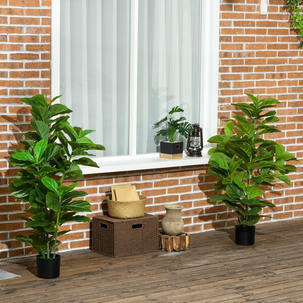 HOMCOM Lot de 2 piante artificiali fico artificiali a foglie albero artificiale con vaso incluso altezza 110 cm verde