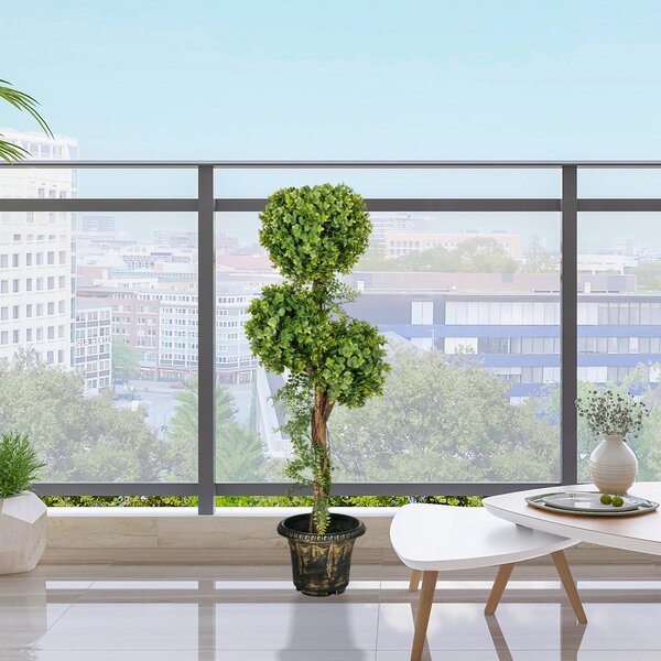 HOMCOM Albero artificiale a 3 palle di bosso con vaso in cemento, interno ed esterno, altezza 115 cm