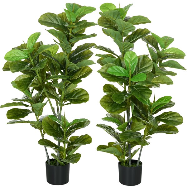 HOMCOM Lot de 2 piante artificiali fico artificiali a foglie albero artificiale con vaso incluso altezza 110 cm verde