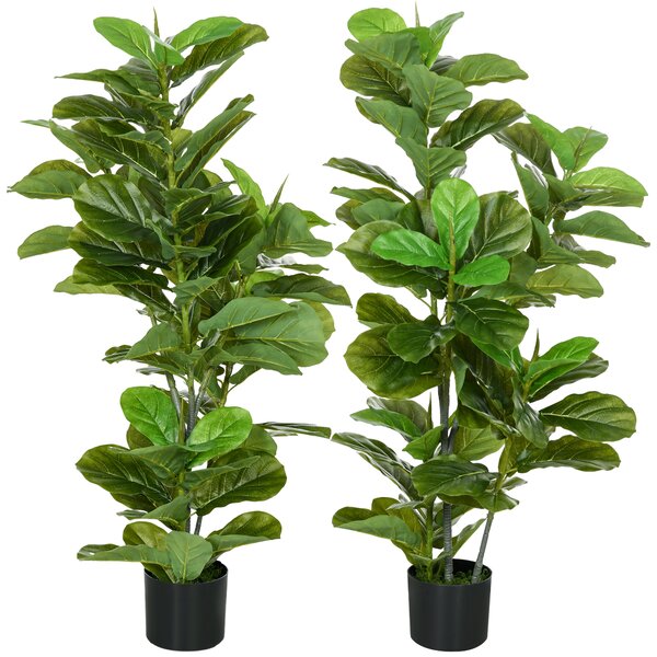 HOMCOM Lot de 2 piante artificiali fico artificiali a foglie albero artificiale con vaso incluso altezza 110 cm verde