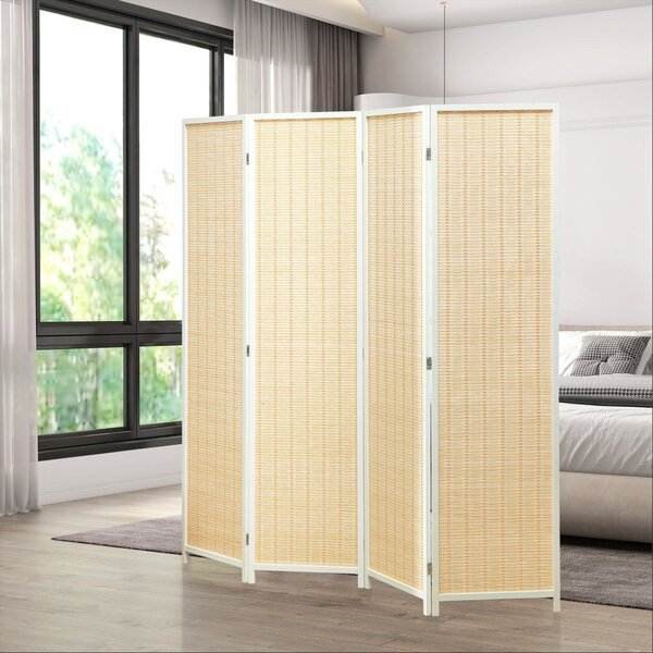 HOMCOM Paravento in legno separatore di ambienti pieghevole 4 pannelli 180 x 180 cm legno naturale