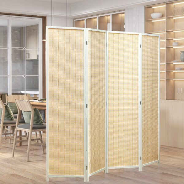HOMCOM Paravento in legno separatore di ambienti pieghevole 4 pannelli 180 x 180 cm legno naturale