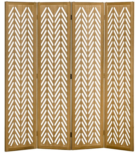 HOMCOM Paravent in legno traforato separatore di ambienti interni pieghevole a 4 pannelli in legno 160 x 170 cm naturale