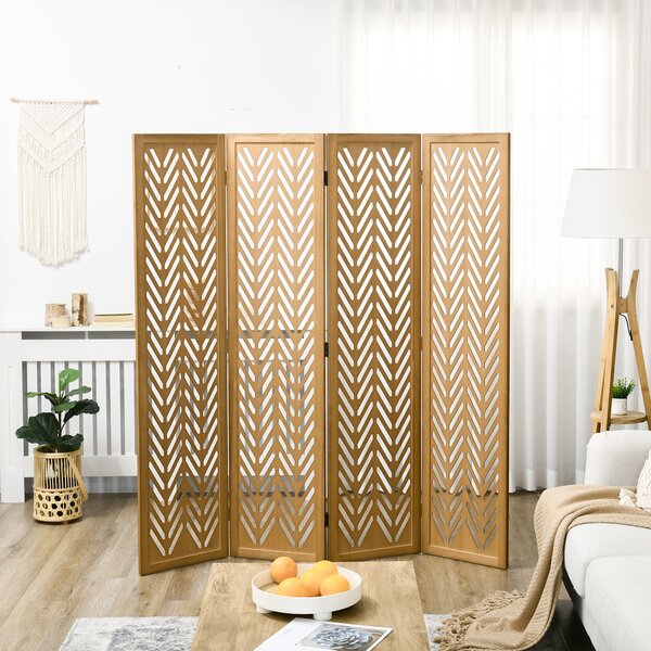 HOMCOM Paravent in legno traforato separatore di ambienti interni pieghevole a 4 pannelli in legno 160 x 170 cm naturale