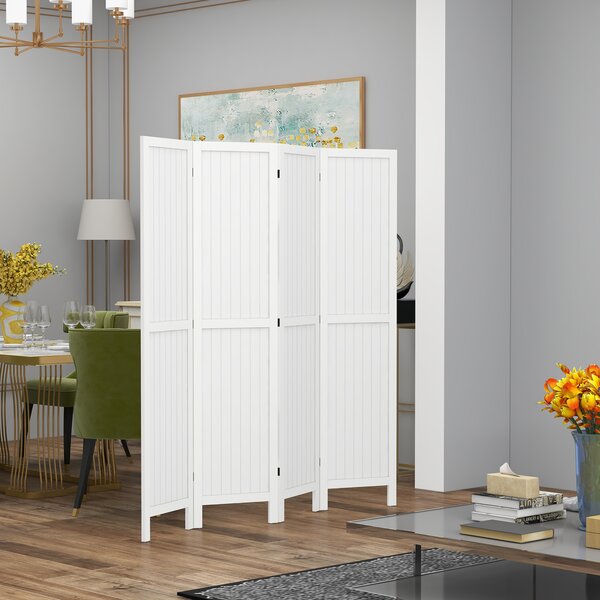 HOMCOM Paravento in legno separatore di ambienti divisorio interno pieghevole a 4 pannelli in legno 160 x 170 cm bianco