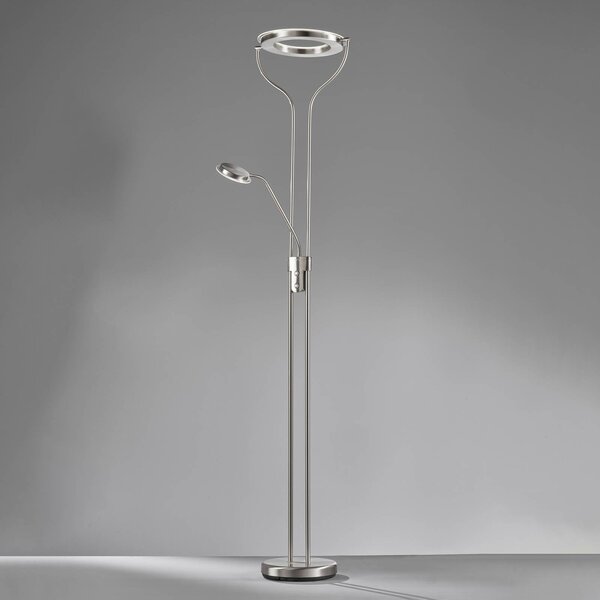 FISCHER & HONSEL Lampada da terra con luce lettura Davos, dimmerabile, Alluminio / Grigio / Zincato, Soggiorno / Sala da pranzo, Metallo, Lampada LED da terra