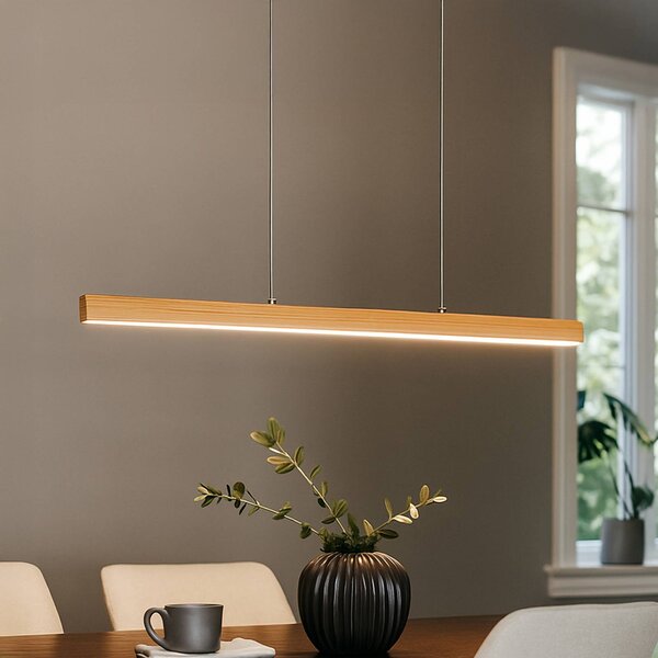 FISCHER & HONSEL Lampada a sospensione Shine-Wood, dimmerabile, Legno chiaro, Soggiorno / Sala da pranzo, Legno, Lampada a sospensione