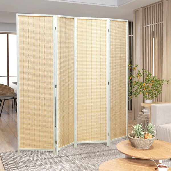 HOMCOM Paravento in legno separatore di ambienti pieghevole 4 pannelli 180 x 180 cm legno naturale