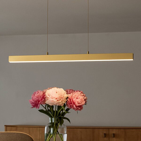 FISCHER & HONSEL Lampada LED a sospensione Vayana, lunghezza 190 cm, color sabbia, metallo, CCT dimmerabile, Crema / Ambra, Soggiorno / Sala da pranzo, Metallo, Moderno