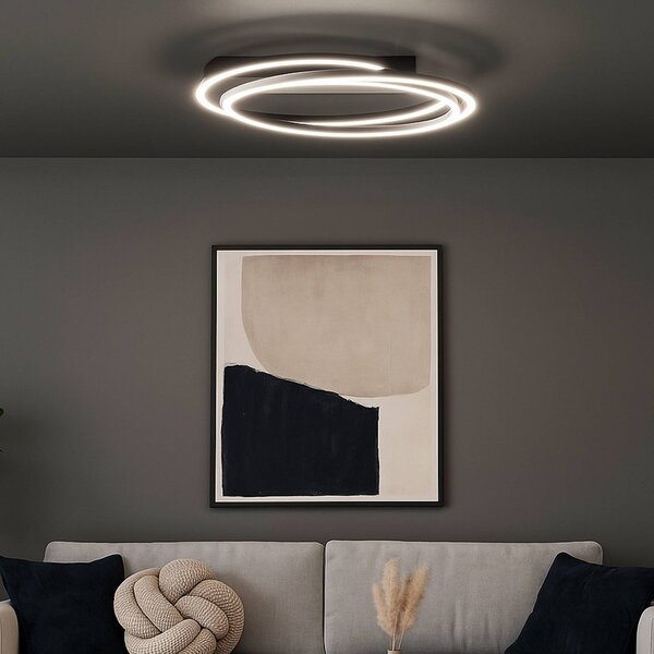 FISCHER & HONSEL Plafoniera a LED Kiku, dimmerabile, Nero, Soggiorno / Sala da pranzo, Metallo, Moderno, Plafoniera LED
