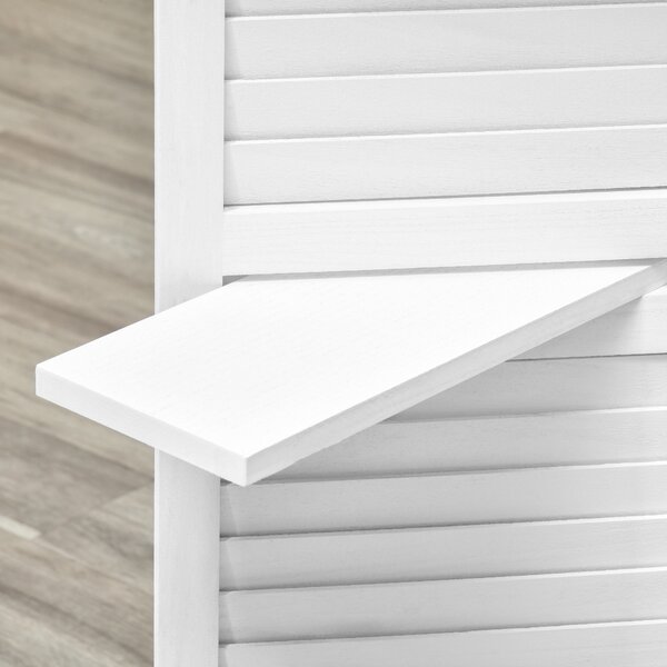 HOMCOM Paravento interno a 4 Pannelli 160L x 170H cm 3 Ripiani Pieghevoli separatore per interni Porte a persiana Legno di Paulownia Bianco