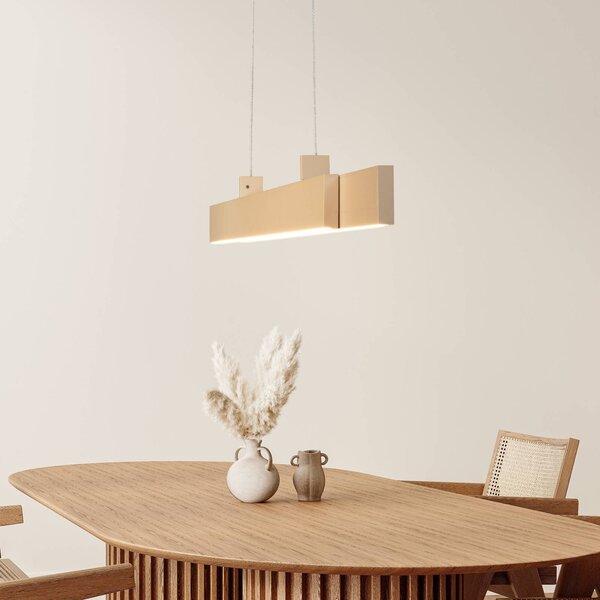 FISCHER & HONSEL Lampada LED a sospensione Vayana, lunghezza 114 cm, color sabbia, metallo, CCT dimmerabile, Crema / Ambra, Soggiorno / Sala da pranzo, Metallo, Moderno