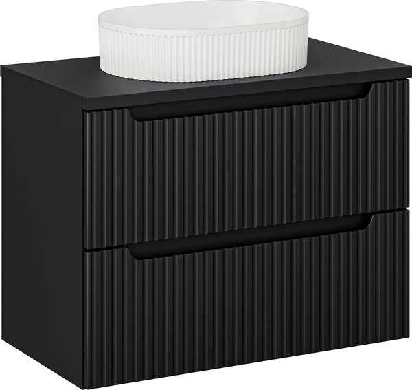 Mobile Bagno 80 Cm Con Piano Nero Opaco Lavabo Bianco Moderno