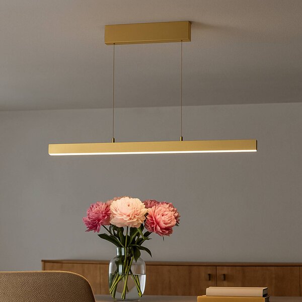FISCHER & HONSEL Lampada LED a sospensione Vayana, lunghezza 190 cm, color sabbia, metallo, CCT dimmerabile, Crema / Ambra, Soggiorno / Sala da pranzo, Metallo, Moderno