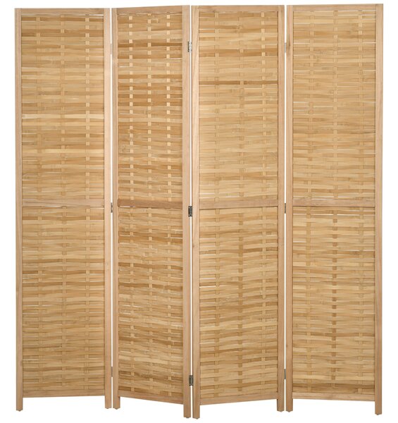 HOMCOM Paravento in legno separatore di ambienti divisorio pieghevole 4 pannelli in bambù 160 x 170 cm naturale chiaro