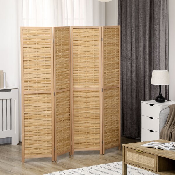 HOMCOM Paravento in legno separatore di ambienti divisorio pieghevole 4 pannelli in bambù 160 x 170 cm naturale chiaro