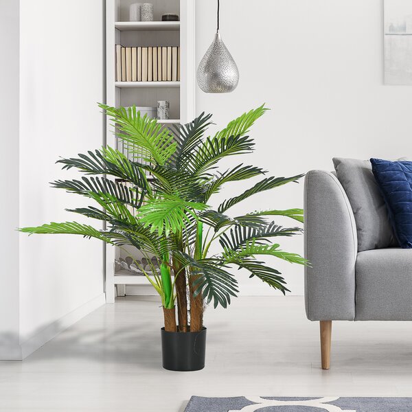 HOMCOM Palma Artificiale H.1 m Albero Artificiale Tronco Rami Muschio Foglie Grande realismo Vaso Incluso
