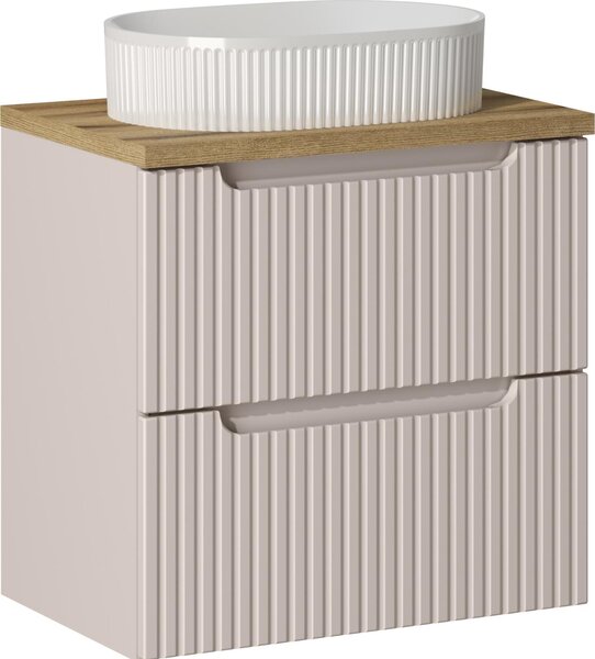 Set Da Bagno 60 Cm In Cashmere Con Lavabo Da Appoggio E Piano In Rovere