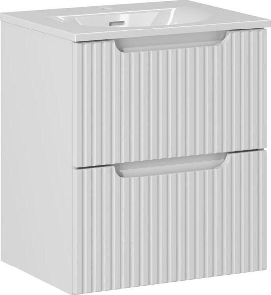 Mobile Bagno Bianco Opaco Scanalato 50 Cm Con Lavabo In Vetroceramica 51 Cm