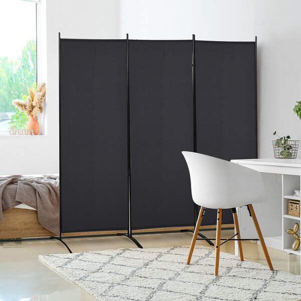 Paravento Separé da Interno 253x50x182 cm a 3 Pannelli Pieghevole in Metallo e Poliestere Nero