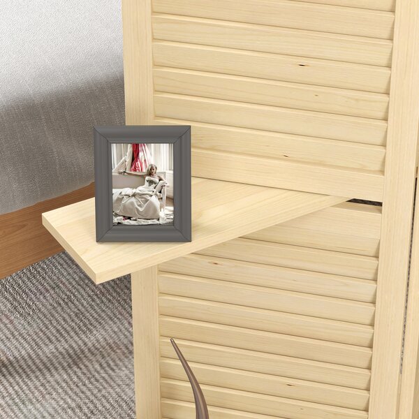 HOMCOM Paravento interno a 4 pannelli 160L x 170H cm 3 mensole pieghevoli separatore di ambiente porte a persiana naturale