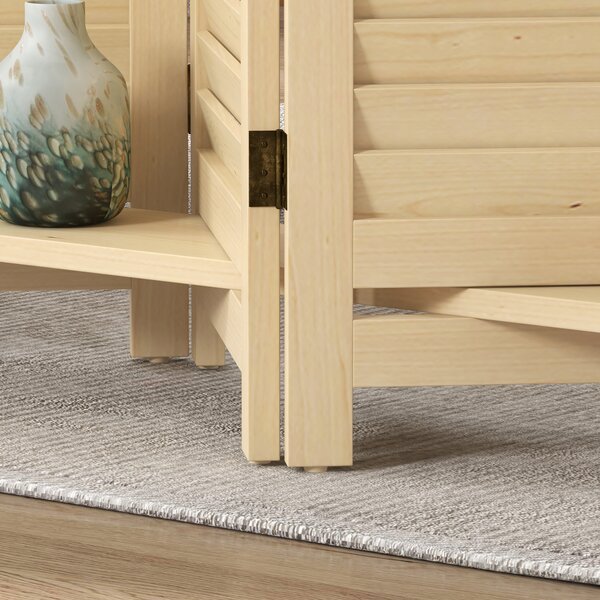 HOMCOM Paravento interno a 4 pannelli 160L x 170H cm 3 mensole pieghevoli separatore di ambiente porte a persiana naturale