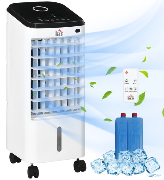 HOMCOM Raffrescatore Evaporativo 3 in 1, Ventilatore, Umidificatore con Ghiaccio e Deumidificatore, Bianco | Aosom Italy